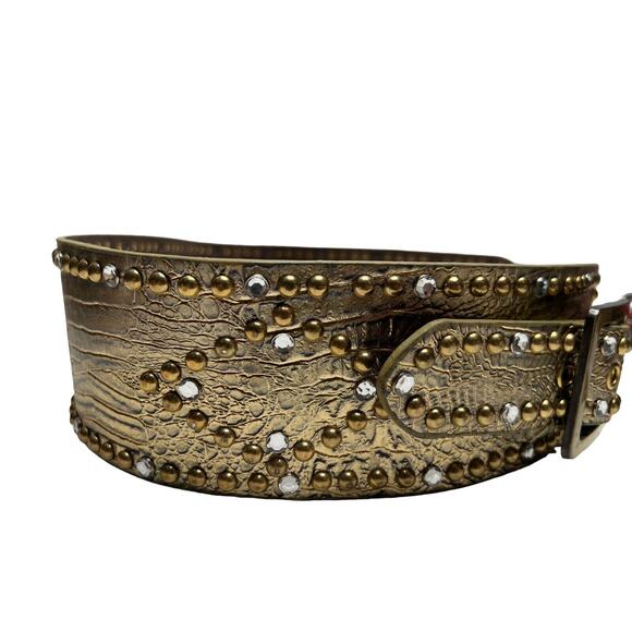 Vtg 80's Wide New Wave Avant Garde Artsy Runway Glam Studded Belt SZ S/M - Picture 2 of 11